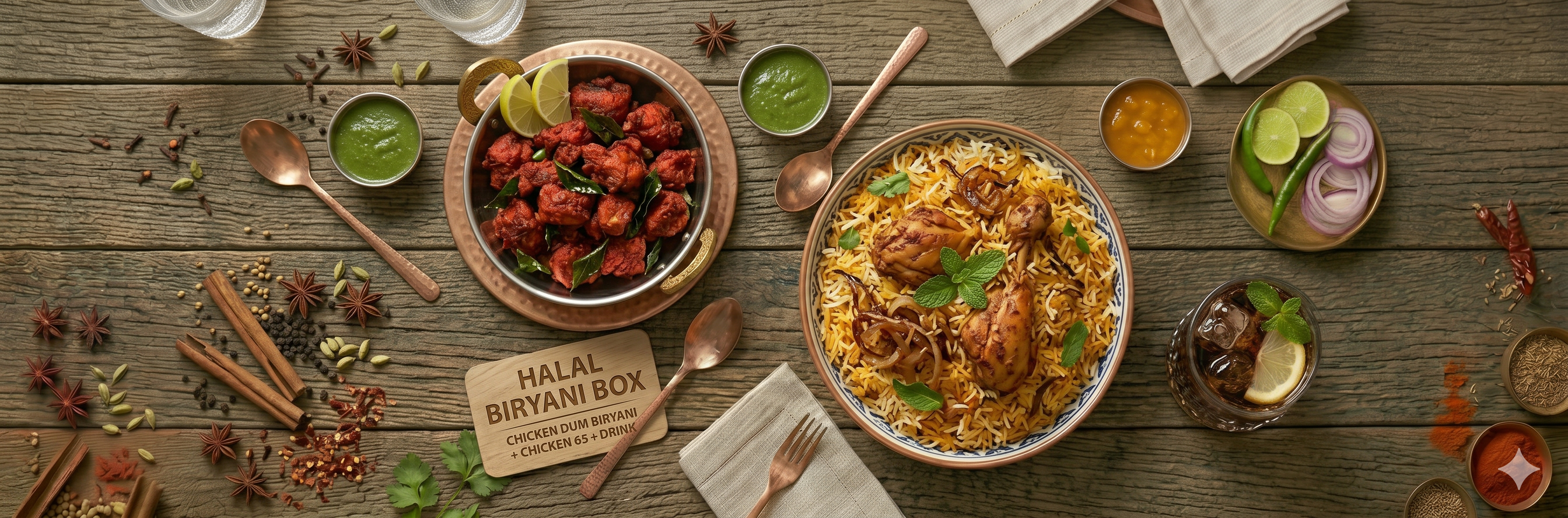 Halal Biryani Box (Biryani + Chicken 65 + Drink)