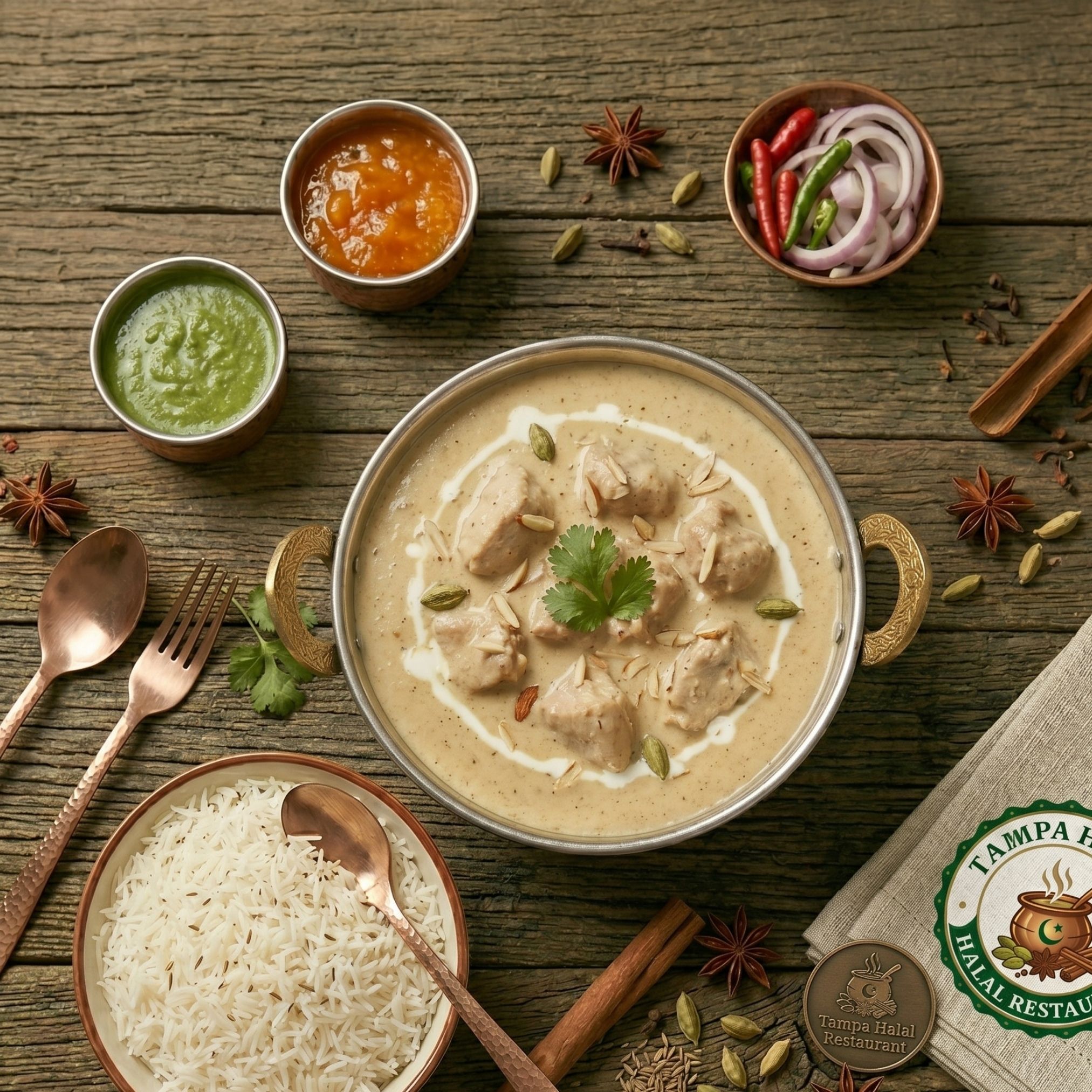 Halal Chicken Korma + Rice (Mild, Creamy)