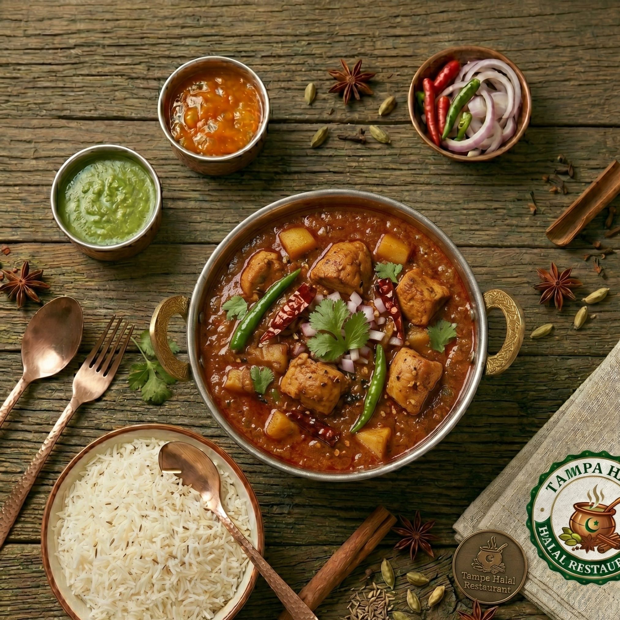 Halal Chicken Vindaloo + Rice (Medium-Spicy)