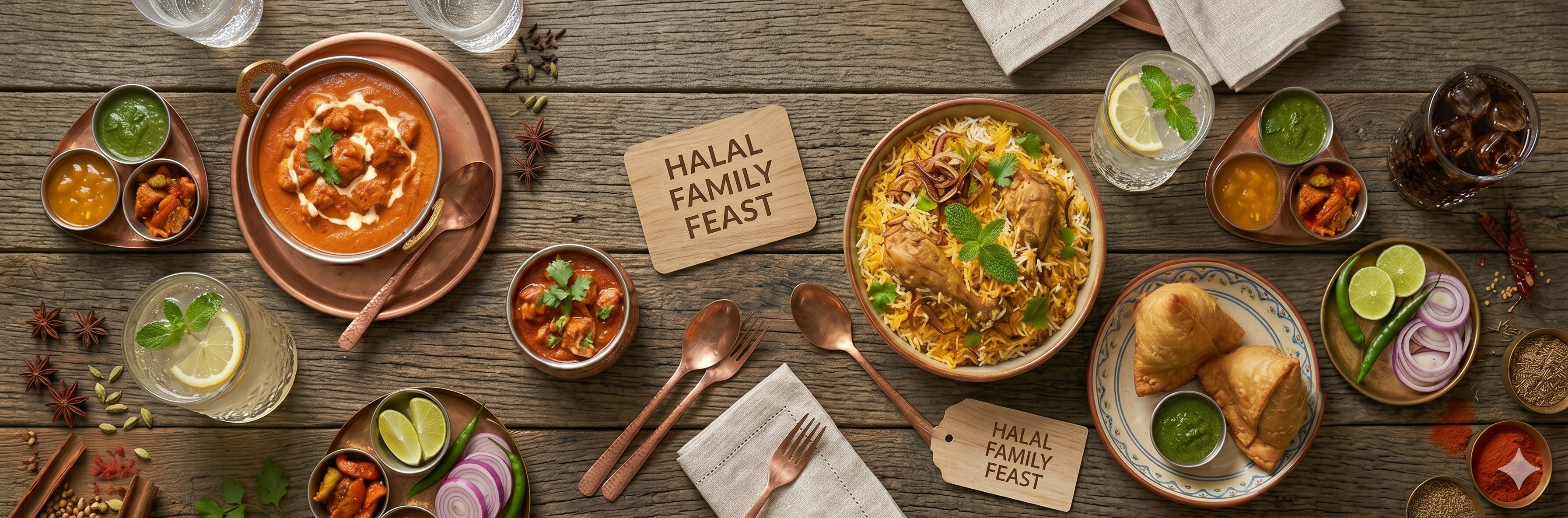 Halal Family Feast (Biryani + Curry + 2 Samosas + 2 Drinks)