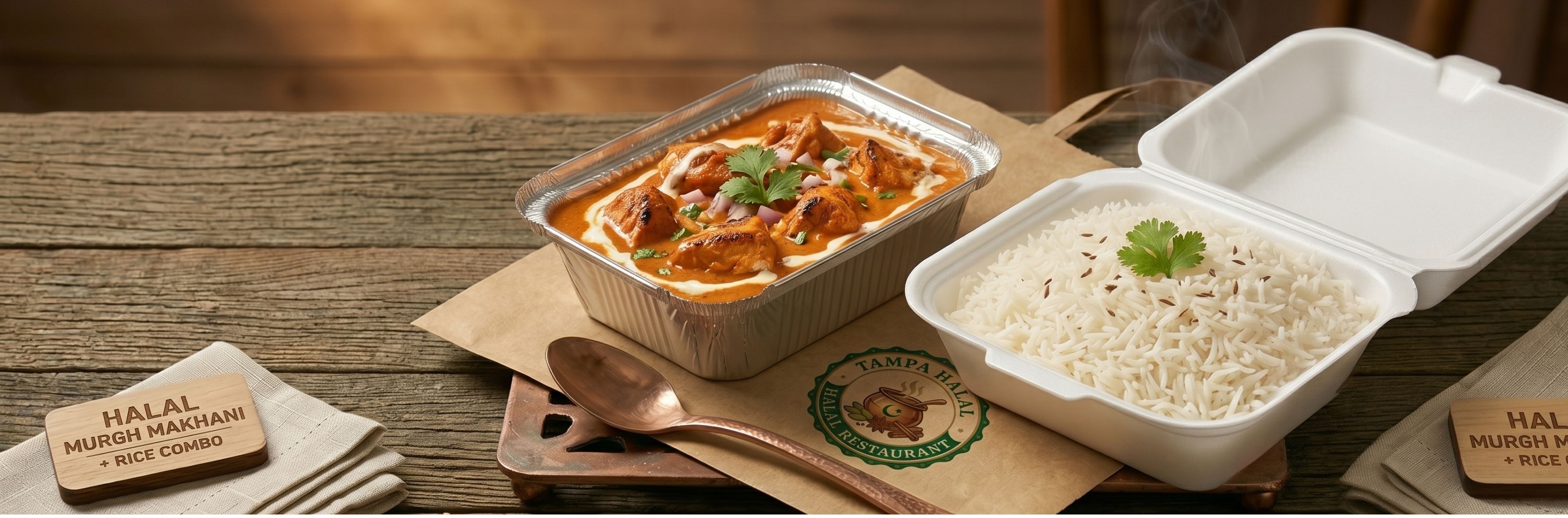 Halal Murgh Makhani (Butter Chicken) + Rice